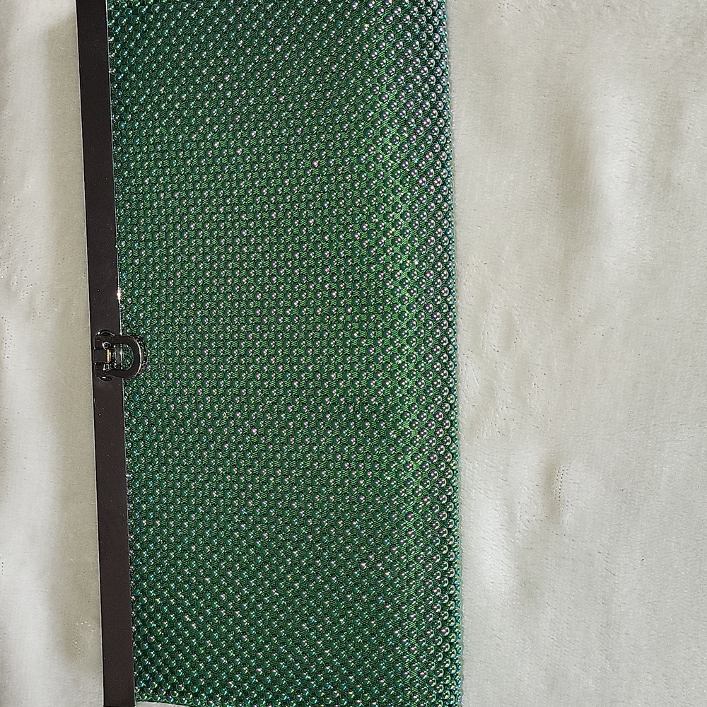 bebe Green Crystal Mesh Clutch